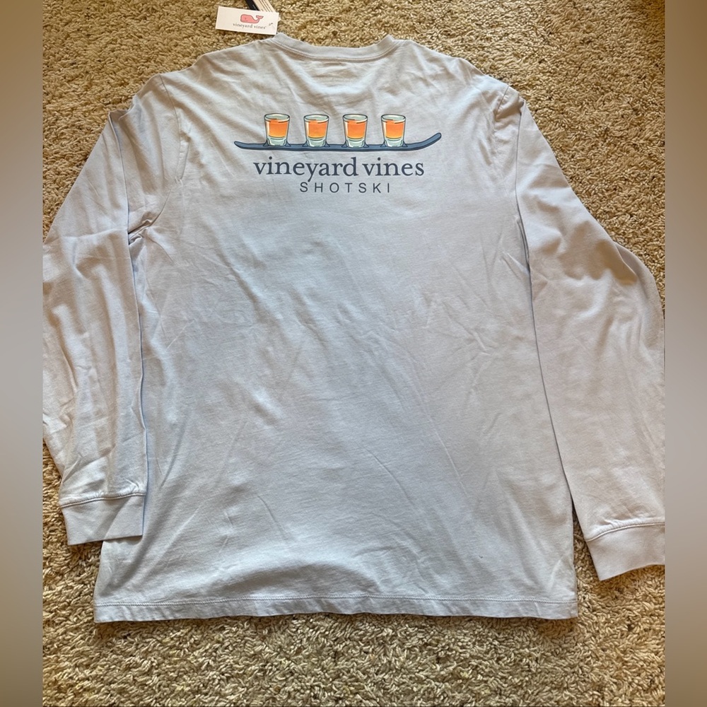 Vineyard Vines Men's Light Blue Long-Sleeve Shotski Tee size large